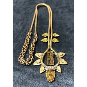 Stella & Dot Brass Mosaic Acrylic Drop Pendant Necklace Missing One Stone Repair